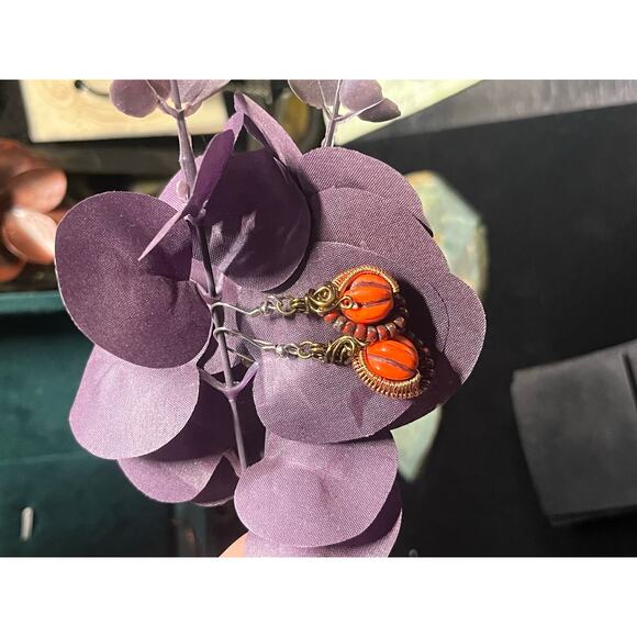 Handmade Wire Wrap Earrings Pumpkins - Picture 5 of 10